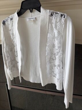 Calvin Klein White Lace-Panel Open Cardigan